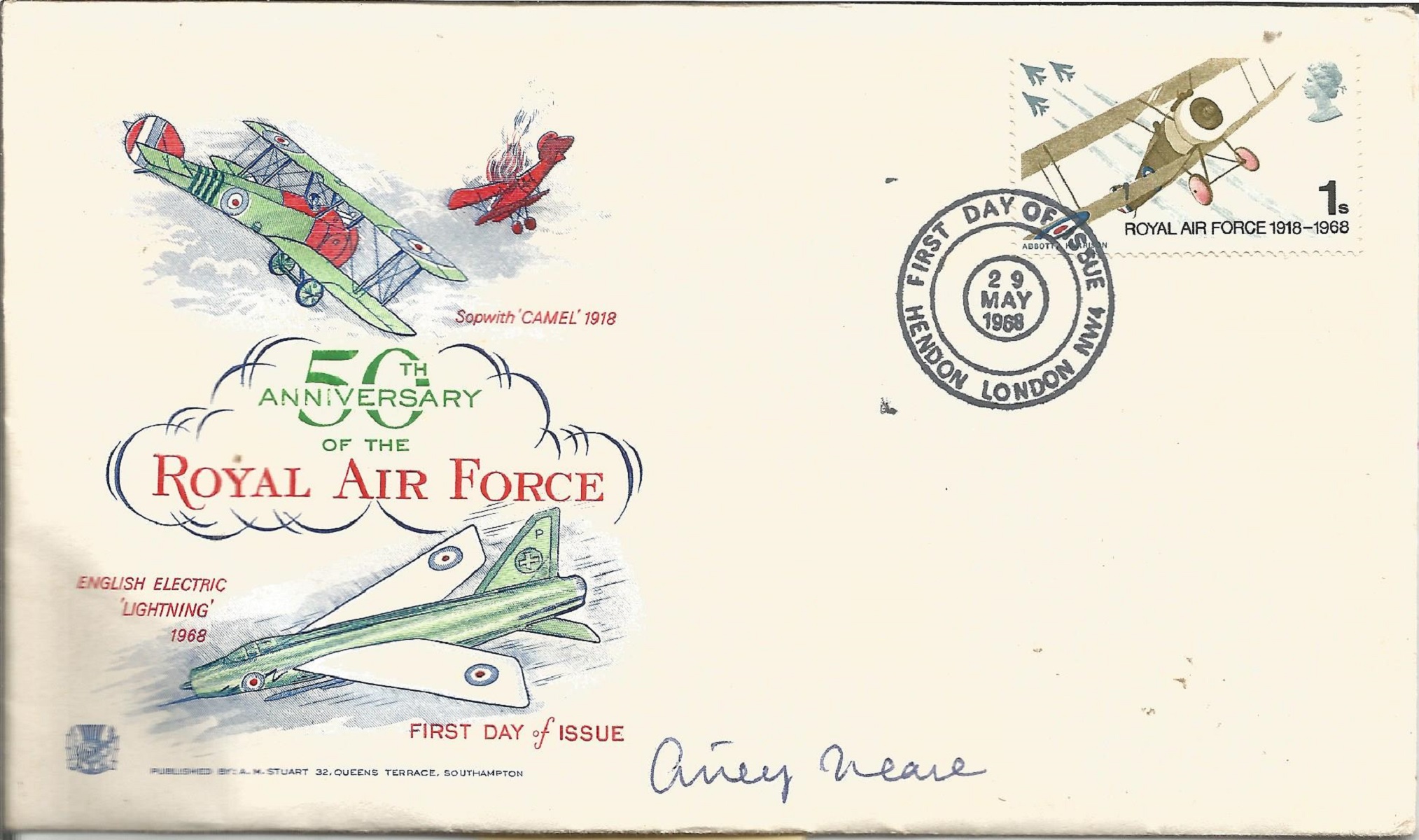 Airey Neave signed 50th anniv of the RAF cover. Good Condition. All autographs are genuine hand