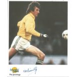 Pat Jennings signed 10x8 colour autographed editions photo. Biography on reverse. Good Condition.