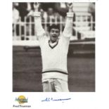 Fred Trueman signed 10x8 black and white autographed editions photo. Biography on reverse. Good