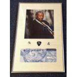 B B King signed colour photo and British Airways boarding pass. Mounted and framed with 3 of his