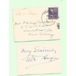 Uta Hagen signed card. Actress. Signed on vintage 3 x 2 inch cream card. Comes with original mailing