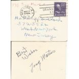 Tony Martin signed card. Signed on vintage 3 x 2 inch cream card. Comes with original mailing