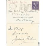 Judith Evelyn signed card. Actress. Dedicated. Signed on vintage 3 x 2 inch cream card. Comes with