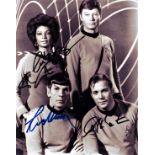 William Shatner, Leonard Nimoy and Nichelle Nichols multi signed 10x8 Star Trek black and white