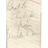 Uncle Don signed card. Signed on vintage 3 x 2 inch cream card. Comes with original mailing envelope