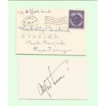 Alfred Lunt signed card. Actor. Signed on vintage 3 x 2 inch cream card. Comes with original mailing