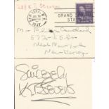 K T Stevens signed card. Actress. Signed on vintage 3 x 2 inch cream card. Comes with original