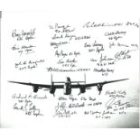 WW2 Lancaster 10 x 8 inch b/w Photo Signed 24 Bomber Command Veterans. Flt Sgt Charles Avery 617