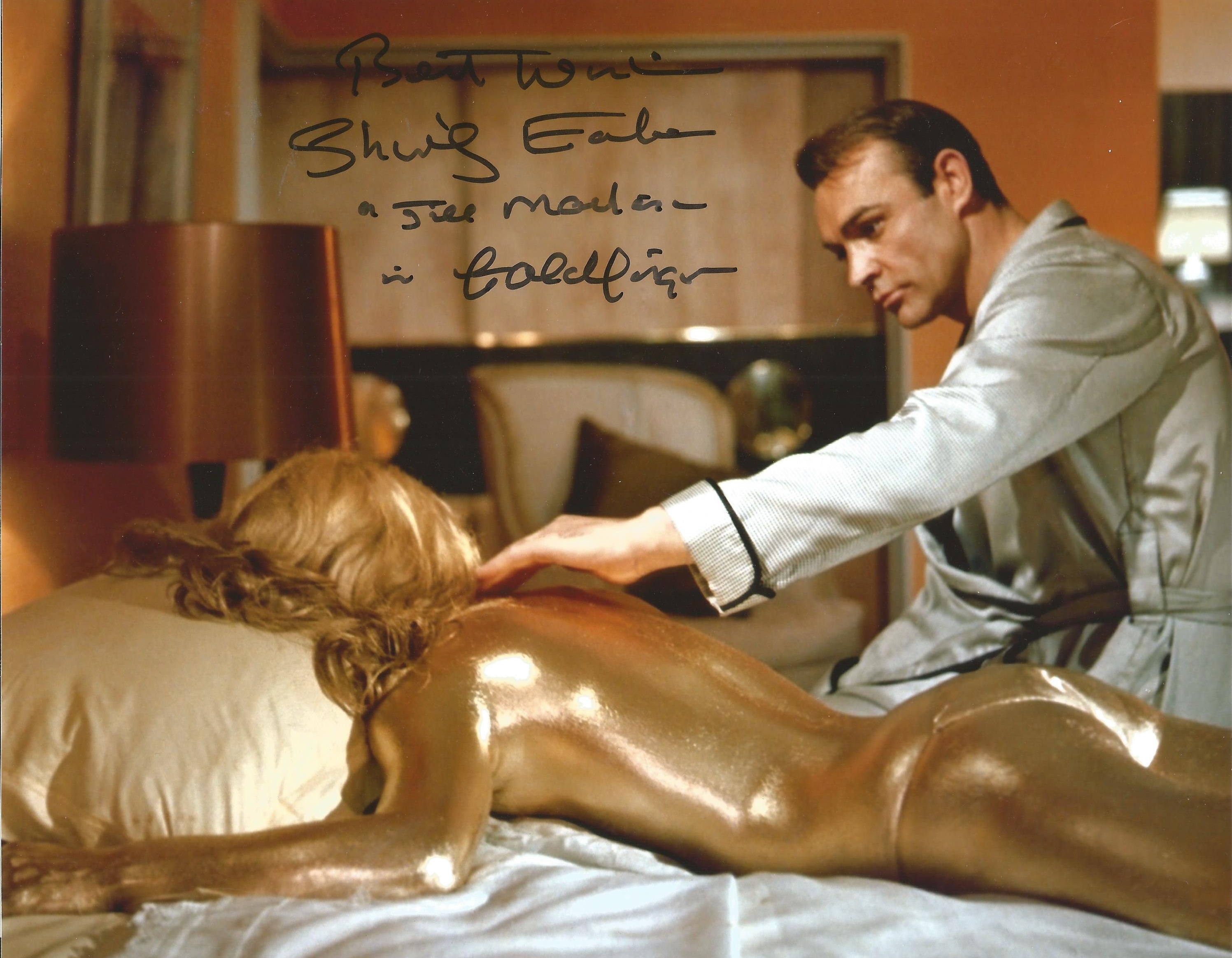 Shirley Eaton signed James Bond Goldfinger colour 10 x 8 inch photo, rare she has added screen