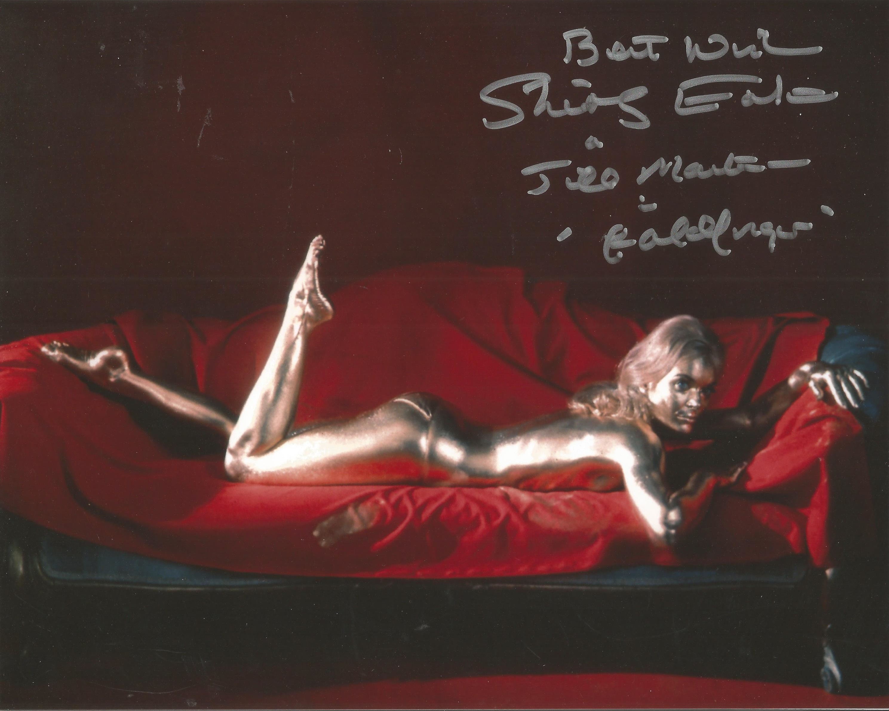 Shirley Eaton signed James Bond Goldfinger colour 10 x 8 inch photo, rare she has added screen