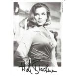 Honor Blackman signed 6x4 James Bond Goldfinger black and white photo pictured in her role as