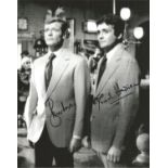 Roger Moore and David Hedison signed 10x8 James Bond Live and Let Die black and white photo. Good