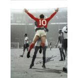 Geoff Hurst 66 England Signed 16 x 12 inch football colour enhanced photo. This item is from the