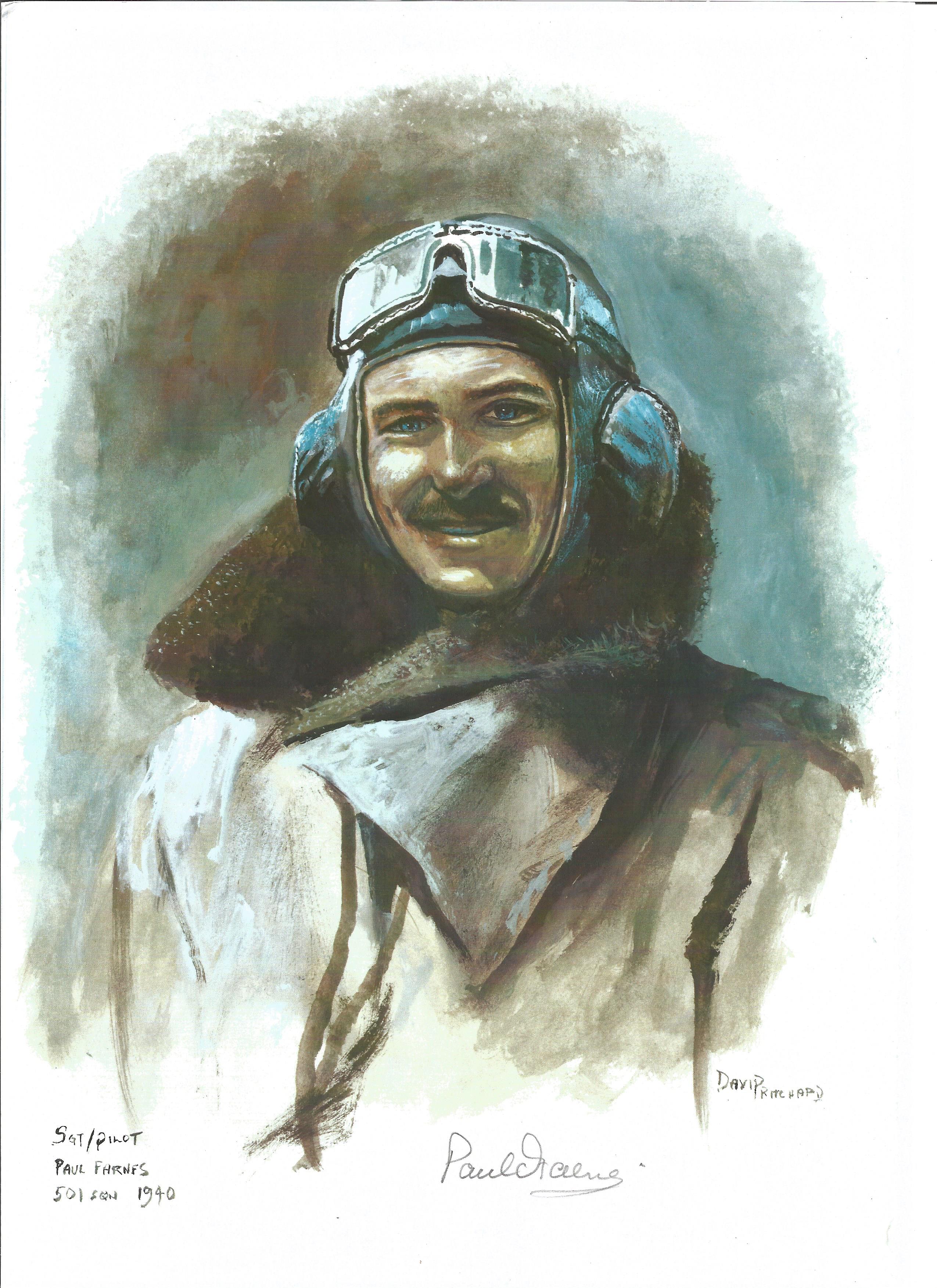 Sgt Plt Paul Farnes WW2 RAF Battle of Britain Pilot signed colour print 12 x 8 inch signed in