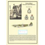 Flying Officer Kenneth Astill Wilkinson. Small signature piece. Set on superb descriptive