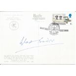 Douglas Bader signed on BACK of colour postcard depicting two Spitfires date stamp Battle of Britain
