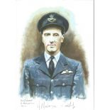Flt Lt A. Montague Smith WW2 RAF Battle of Britain Pilot signed colour print 12 x 8 inch signed in