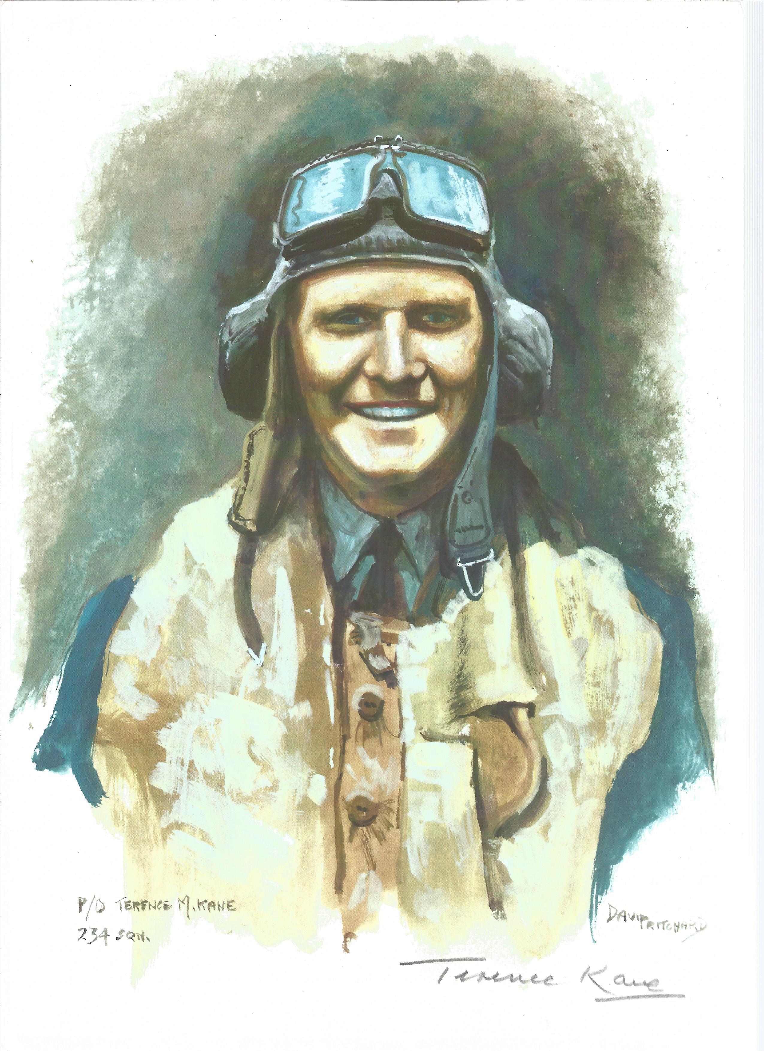 PO Terence M. Kane WW2 RAF Battle of Britain Pilot signed colour print 12 x 8 inch signed in Pencil.