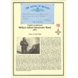 Flight Lieutenant William Albert Alexander Read AFC. Signed 5 x 3 inch blue card with RAF logo.