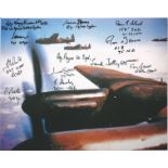 World War II Lancaster 10x8 colour photo signed by 11 bomber command veterans W O Phil Bates 149
