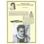 Squadron Leader Vernon Churchill Simmonds. Signed 5 x 5 b w photo. Set on superb descriptive