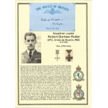 Squadron Leader Robert Durham Rutter DFC, Croix de Guerre, MiD. Signed 5 x 3 inch blue card with RAF