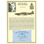 Squadron Leader Robert McGugan. Signed 5 x 3 inch blue card with RAF logo. Set on superb descriptive