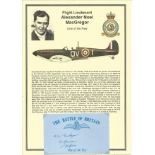 Flight Sergeant Alexander Noel MacGregor. Signed 5 x 3 inch blue card with RAF logo. Set on superb