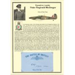 Squadron Leader Peter Reginald McGregor. Signed 5 x 3 inch blue card with RAF logo. Set on superb