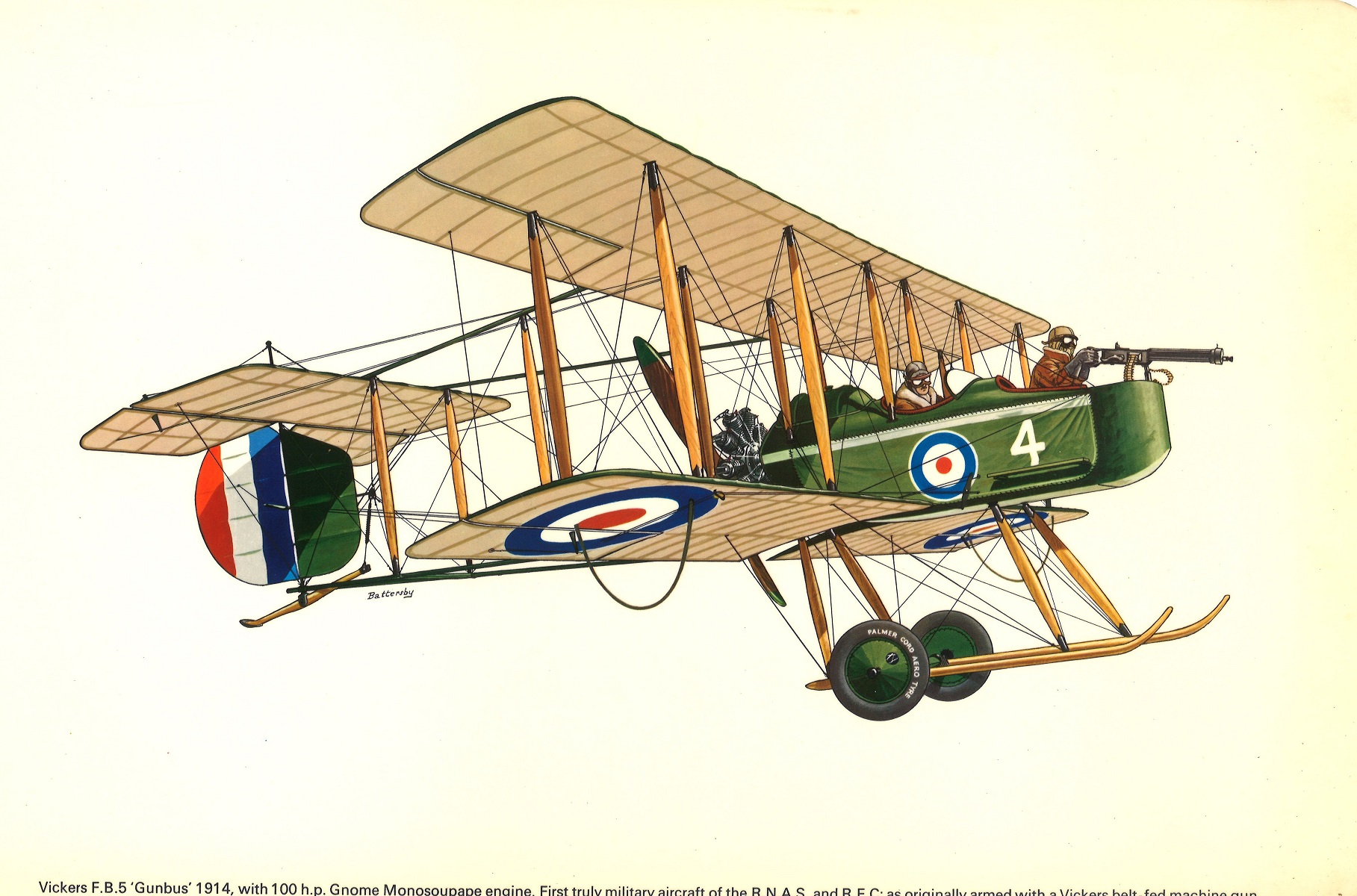 World War One 17x11 colour print picturing Vickers F. B. 5 Gunbus 1914 with 100 h. p Gnome