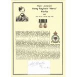 Flight Lieutenant Henry Reginald Harry Clarke AE. Small signature piece. Set on superb descriptive