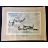 Battle of Britain 22x20 print Spitfires 1 OF No 610 County of Chester Squadron engaging enemy over