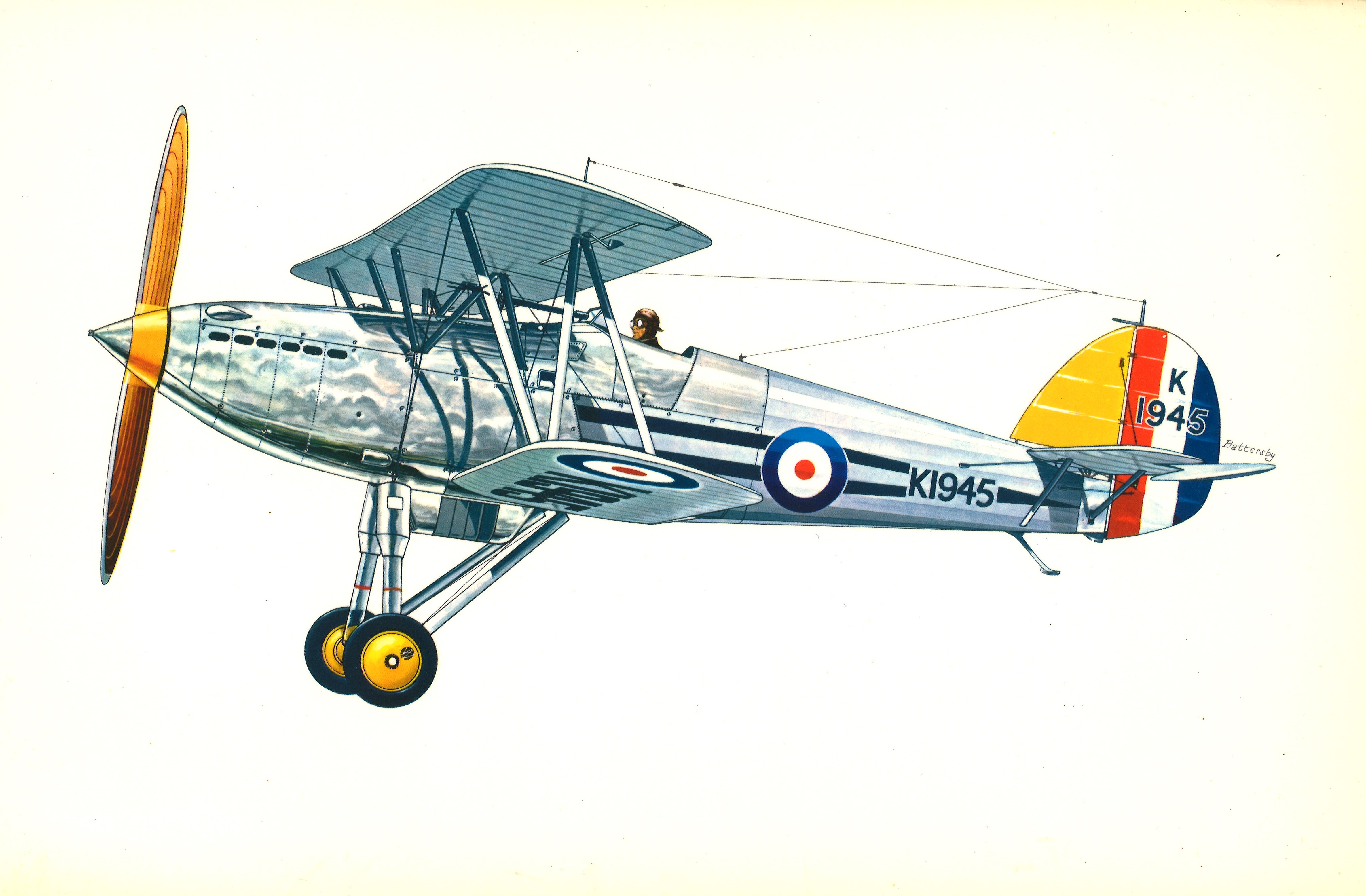 World War One 17x11 colour print picturing Hawker Fury I. RAF. high speed interceptor with twin