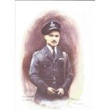 Wg Cmdr John Freeborn WW2 RAF Battle of Britain Pilot signed colour print 12 x 8 inch signed in