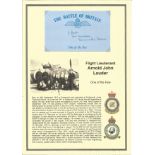 Flight Lieutenant Arnold John Lauder. Signed 5 x 3 inch blue card with RAF logo. Set on superb