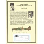 Flight Lieutenant John Peter Bowtell Greenwood. Small signature piece with RAF logo. Set on superb