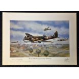 World War II 17x23 print titled Bristol Blenheims approaching Rotterdam signed by the Rt Hon The