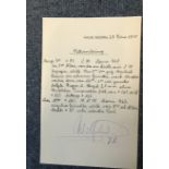 Kaiser Wilhelm II signed cream page of weather reports dated 1940