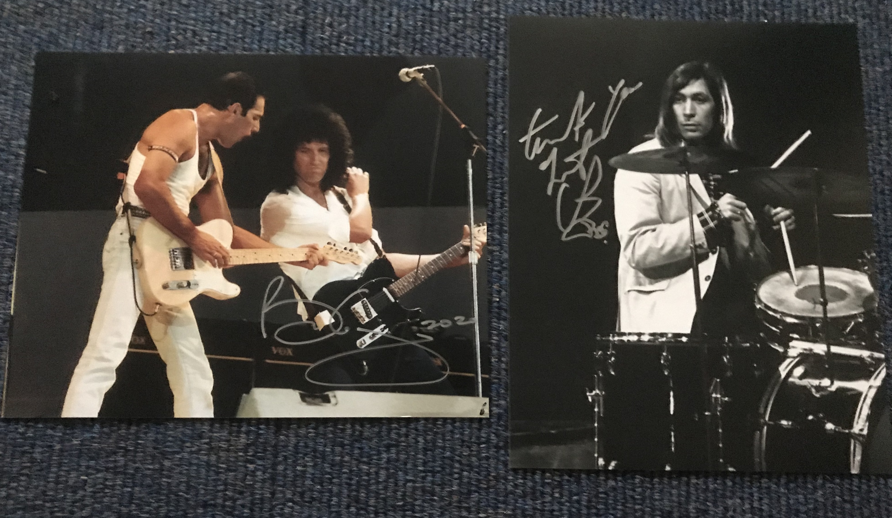 Music Brian May and Charlie Watts signed photos Queen and Rolling Stones