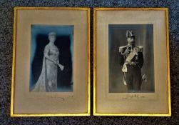 King George V and Queen Mary signed pair of vintage photos 18x12 framed and mounted both dated 1928.