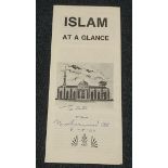 Muhammad Ali signed Islam at a Glance brochure to Peter 1989.