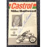 Mike Hailwood signed 6 x 4 inch Castrol Mike Hailwood promo card, to Mark. Condition 8/10. All