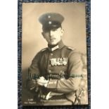 Great War fighter ace Max Immelman signed rare 6 x 4 inch b/w postcard in uniform.