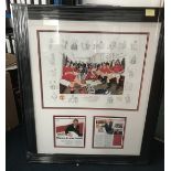 Man Utd multiple signed print A Team for All Seasons. A colour lithograph produced by Stewart Becket