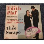 Edith Piaf signed label dated 1962 fixed to front of 45rpm record sleeve for A Quoi Ca Sert L'Amour.