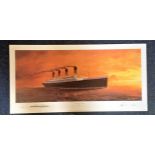 Nautical print 13x26 approx titled "Titanic Last Sunset " by the artist Adrian Rigby. Good