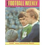 Denis Law, George Best and Shay Brennan signed Football Weekly magazine. Volume 1 number 18.