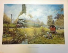 Railway Print 22x29 approx titled The Travellers signed in pencil by the artist Chris Woods No 426/