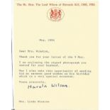 Harold Wilson TLS dated May 1994 on House of Lords notepaper. 11 March 1916 - 24 May 1995) was a