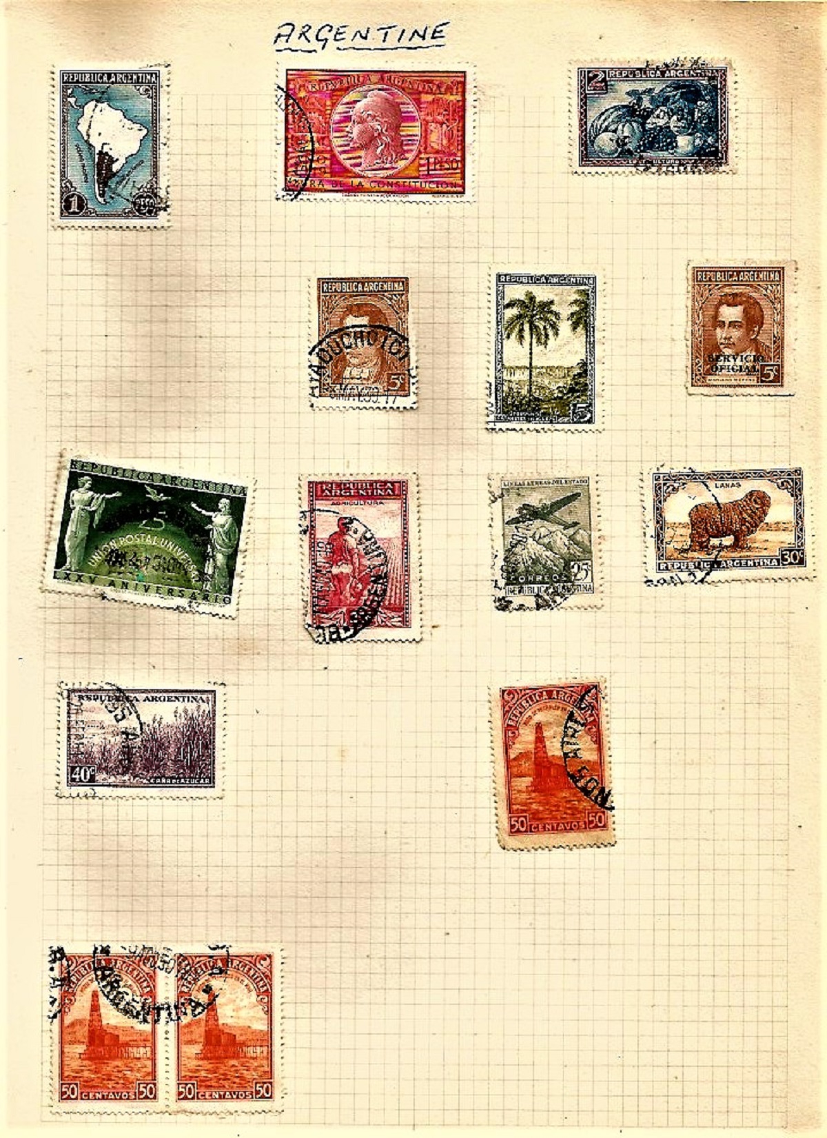 World stamp collection on 7 loose album pages. Includes Lebanon, Syria and more. Good condition.